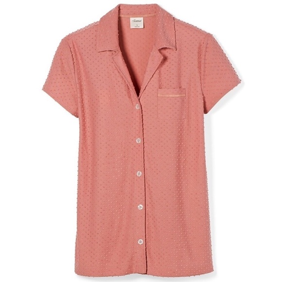 NEW Soma Textured Dot Short Sleeve Notch Collar Pajama Top Pink - Picture 4 of 8